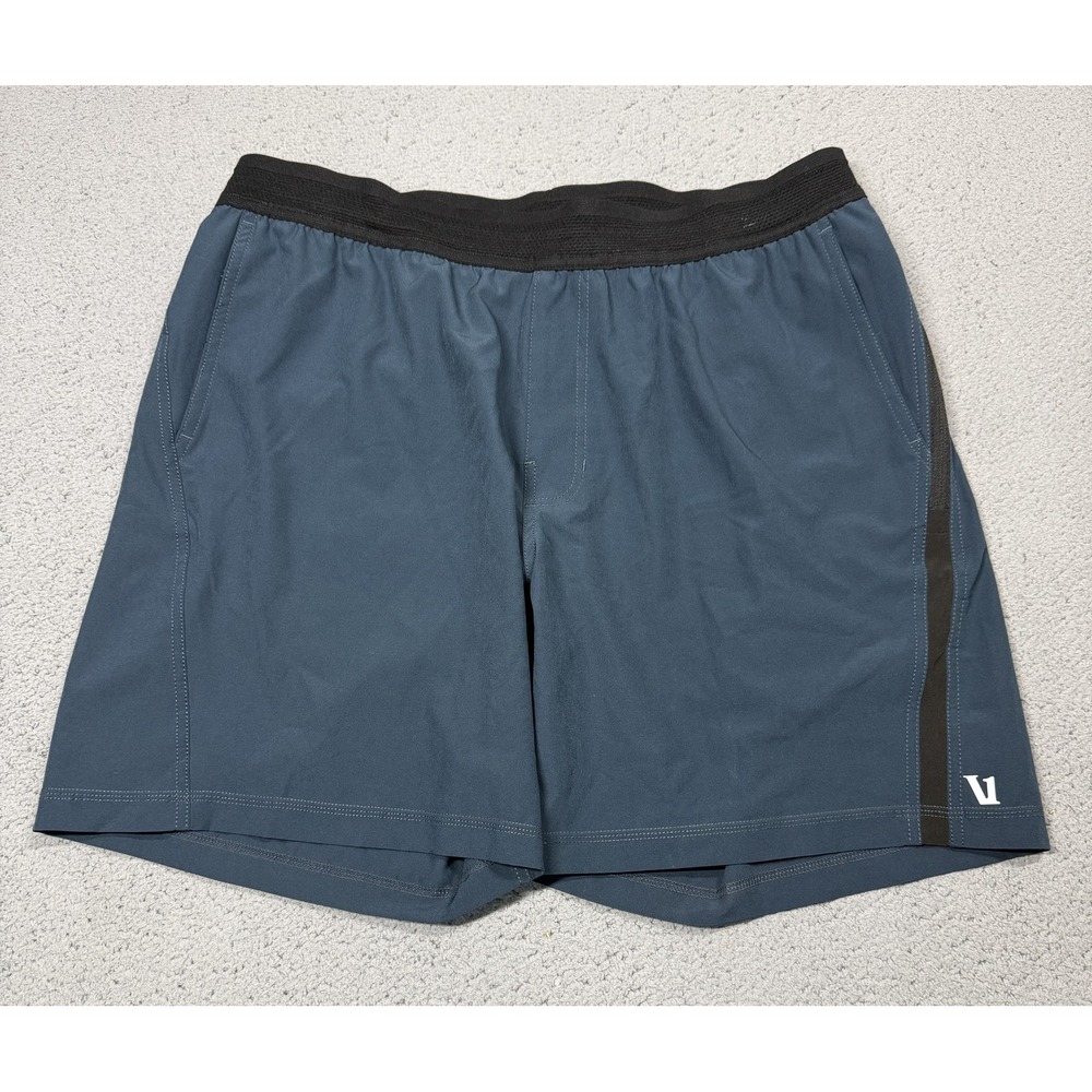 Vuori Shorts Mens XL Blue Stretch Athletic Training 7 Inseam Zip Pockets V352